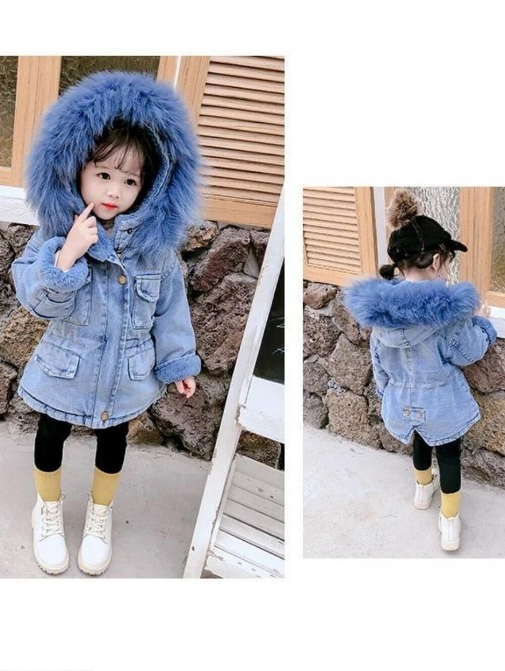 Alex And Nova Holly Oversized Denim Fur Hooded Winter Coat Jacket Multiple  NWT